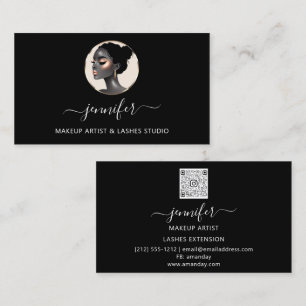 Black Rose Gold Makeup Artist Logo Lashes QR CODE Business Card