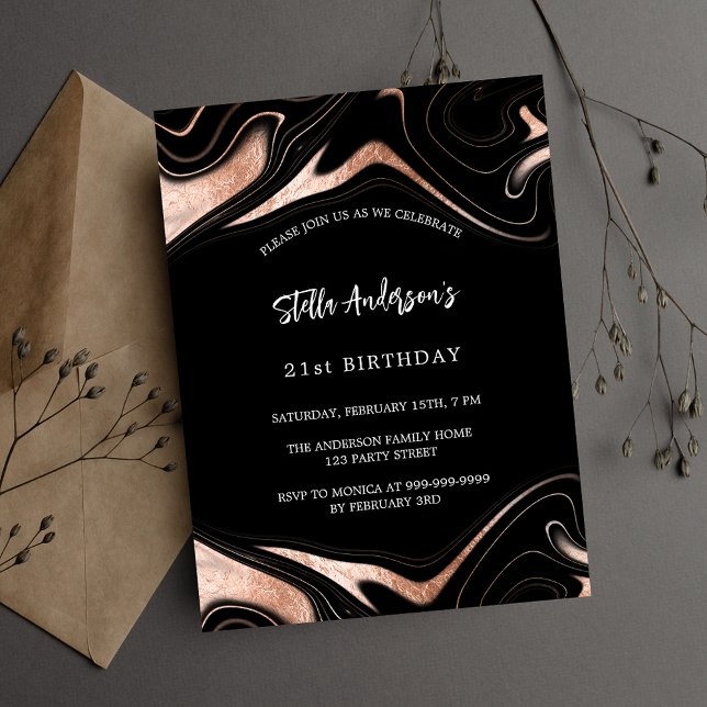 Black rose gold marble budget birthday invitation flyer (Creator Uploaded)