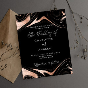 Black rose gold marble budget wedding invitation
