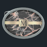 Black & Rose Gold Marble Gold Box, Name & Monogram Belt Buckle<br><div class="desc">Personalise your name in white script and black monogram on Gold Box over Black and Rose Gold Marble. Click “Edit Using Design Tool” to change colours and type styles.</div>