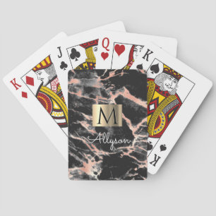 Black/Rose Gold Marble Gold Box, Name/Monogram Vs6 Playing Cards