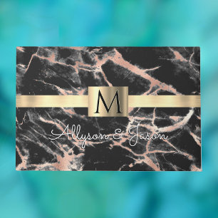 Black & Rose Gold Marble Gold Box Names & Monogram Doormat