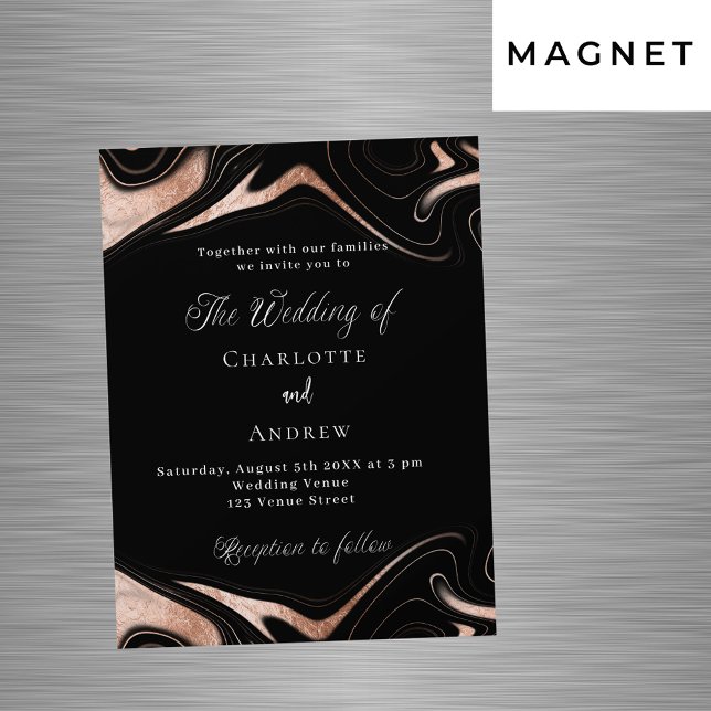 Black rose gold marble modern luxury wedding magnetic invitation (Creator Uploaded)