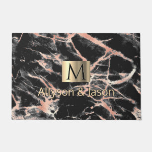 Black & Rose Gold Marble, Names & Monogram, Vs 3 Doormat
