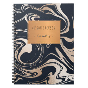 Black rose gold marble with copper label school notebook