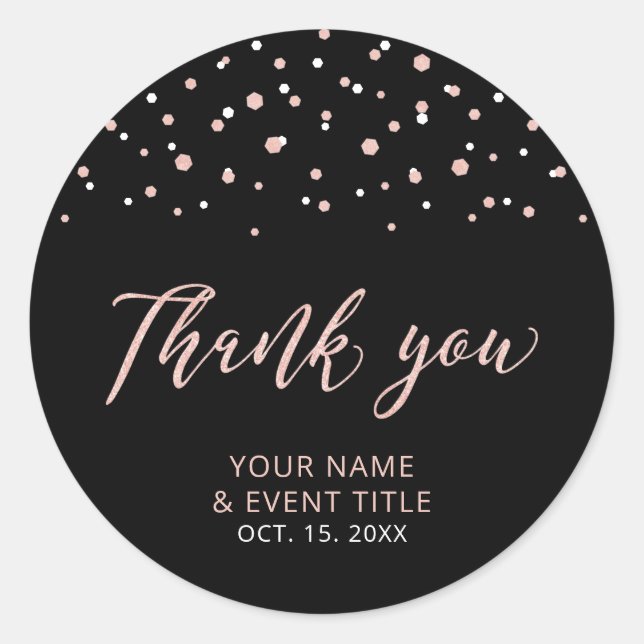 Black Rose gold Modern Birthday Favour Thank you Classic Round Sticker (Front)
