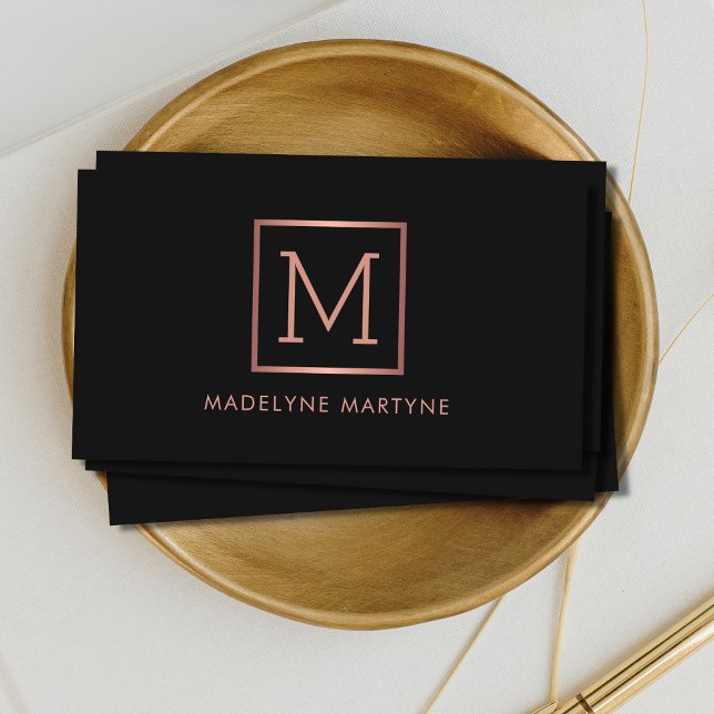 Black Rose Gold Monogram Elegant Business Card (Creator Uploaded)