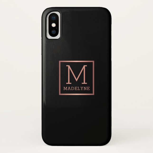 Black Rose Gold Monogram Elegant Case-Mate iPhone Case (Back)