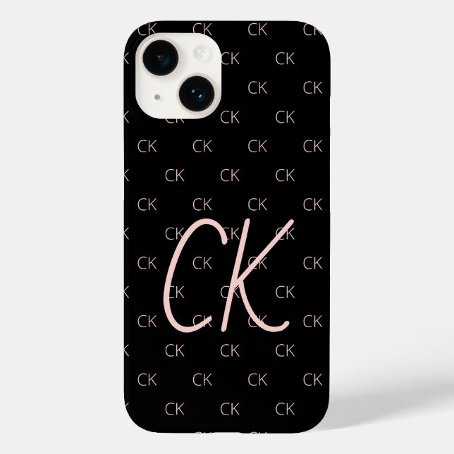 Black rose gold monogram initials modern Case-Mate iPhone case (Back)