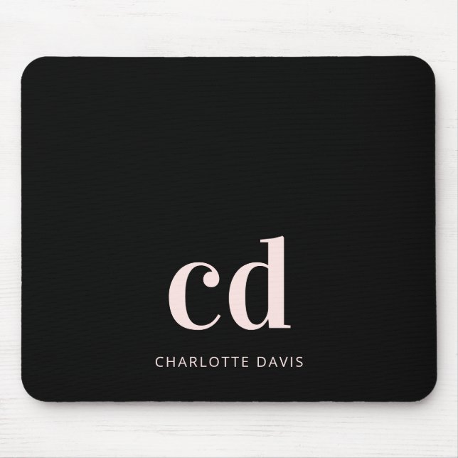 Black rose gold monogram initials modern custom mouse pad (Front)