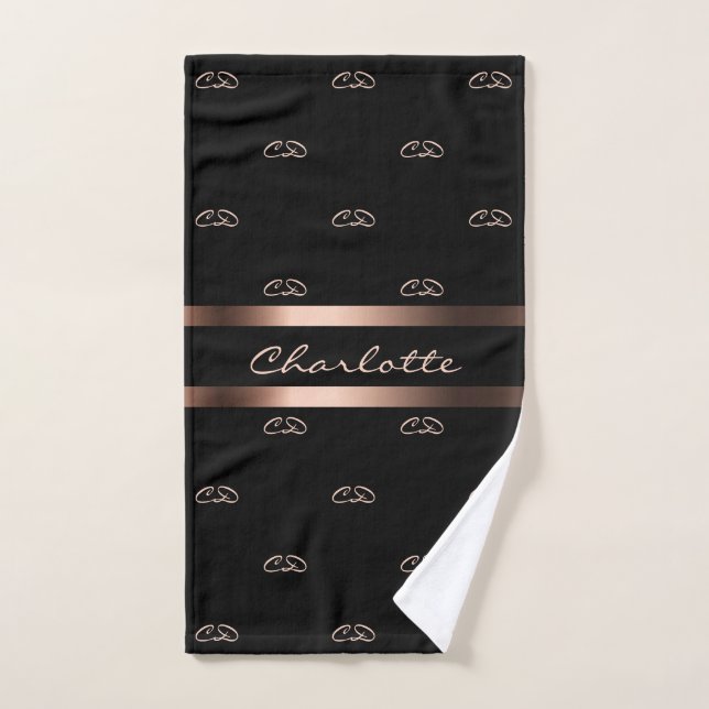 Black rose gold monogram initials pattern name hand towel (Hand Towel)