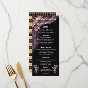 Black Rose Gold New Year Menu & Champagne Glasses