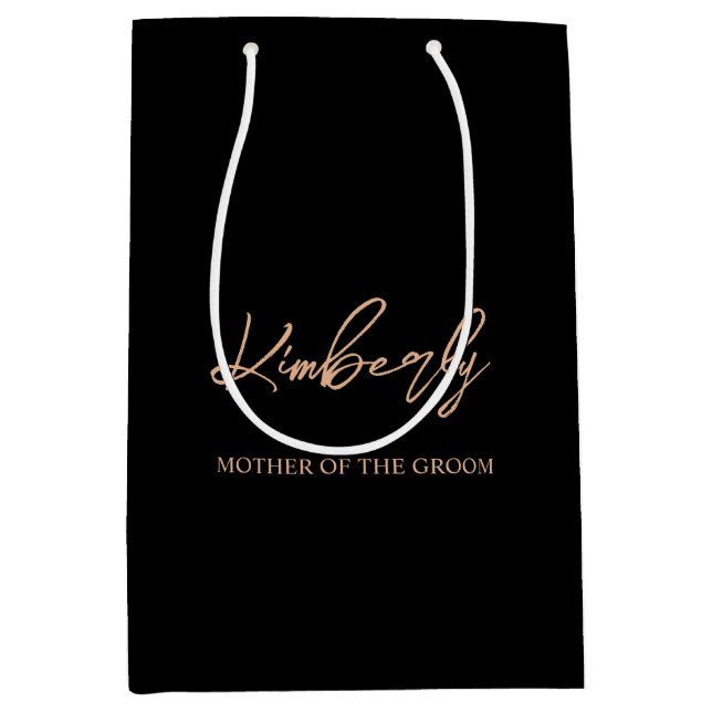 Black & Rose Gold Personalised Wedding Party Name Medium Gift Bag (Front)
