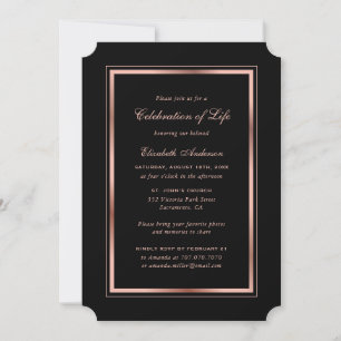 Black Rose Gold Photo Celebration of Life Invitation
