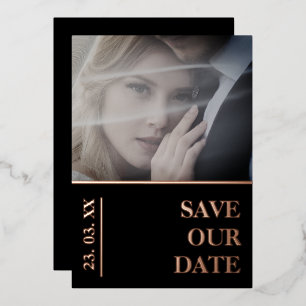 Black Rose Gold Photo Wedding Save The Date Foil Holiday Card