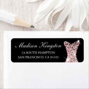 Black Rose Gold Pink Dress Birthday Party Bridal Return Address Label