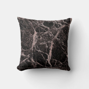 Black & Rose Gold Pink Glitter Marble Glam Trendy Cushion
