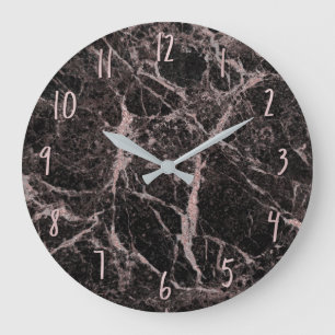 Black & Rose Gold Pink Glitter Marble Glam Trendy Large Clock