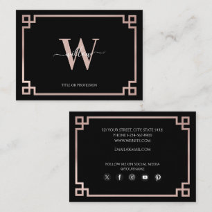 Black & Rose Gold Pink Greek Key Social Media  Business Card