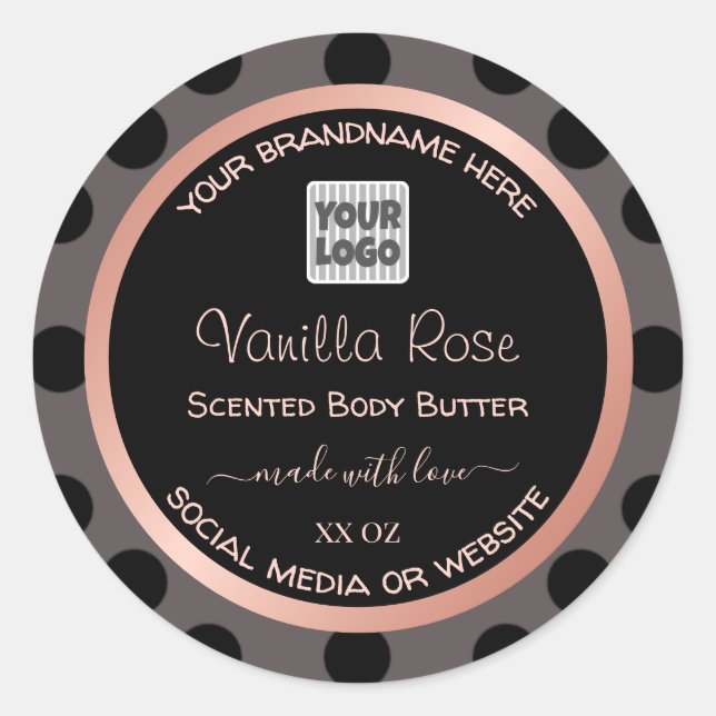 Black Rose Gold Product Packaging Labels with Logo (Front)