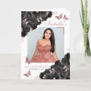 Black & Rose Gold Quinceanera Tiara Butterflies Program