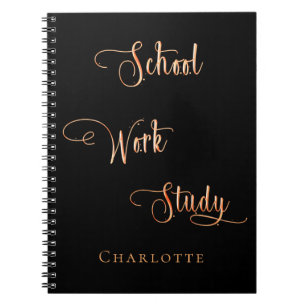 Black rose gold school work study typography  notebook