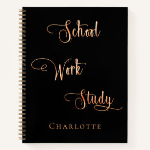 Black rose gold school work study typography notebook