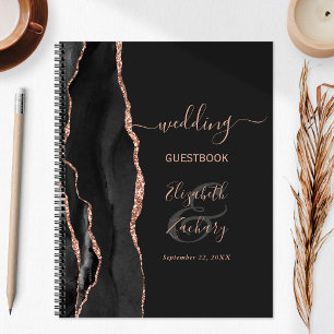 Black Rose Gold Script Dark Wedding Guest Notebook