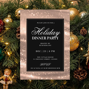 Black & Rose Gold Sequins Holiday Dinner Party Invitation