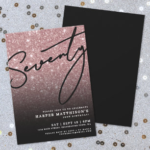 Black Rose Gold Seventy 70th Birthday Invitation