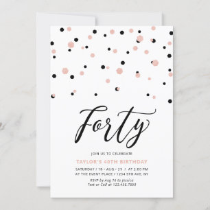 Black Rose Gold Simple Forty 40th Birthday Party Invitation