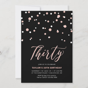 Black Rose Gold Simple Thirty 30th Birthday Party  Invitation