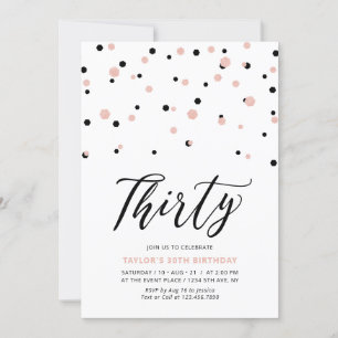 Black Rose Gold Simple Thirty 30th Birthday Party Invitation