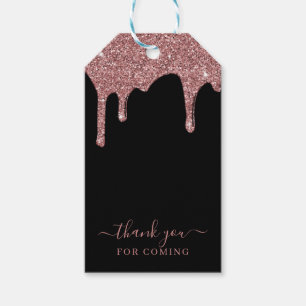 Black Rose Gold Sparkle Dripping Glitter Thank You Gift Tags