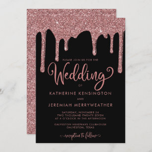 Black Rose Gold Sparkle Glitter Wedding Invitation