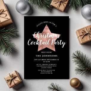 Black Rose Gold Star Christmas Cocktail Party Invitation