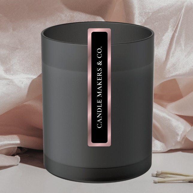 Black & Rose Gold Tamper Proof Thin Candle Jar Tin (Skinny rectangle vertical candle jar labels with space for your business name)