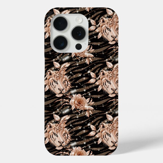 Black Rose Gold Tiger Floral Case-Mate iPhone Case (Back)