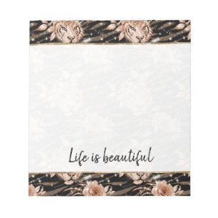 Black Rose Gold Tiger Floral Notepad