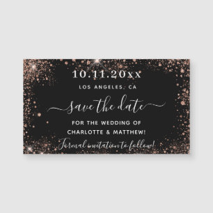 Black rose gold wedding save the date magnet