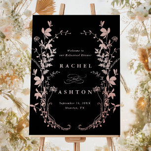 Black & Rose Gold Wildflower Rehearsal Dinner Poster