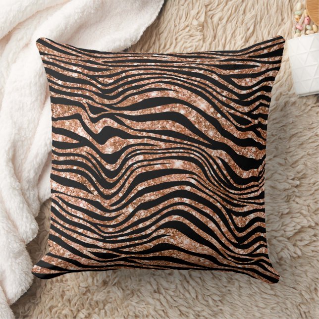Black Rose Gold Zebra Glitter Cushion (Blanket)
