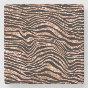 Black Rose Gold Zebra Glitter Stone Coaster
