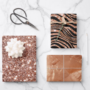 Black Rose Gold Zebra Glitter Wrapping Paper Sheet