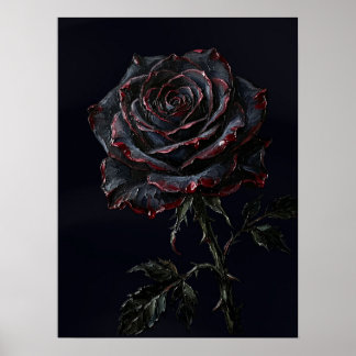 Black Rose — Gothic Botanical Impasto Poster