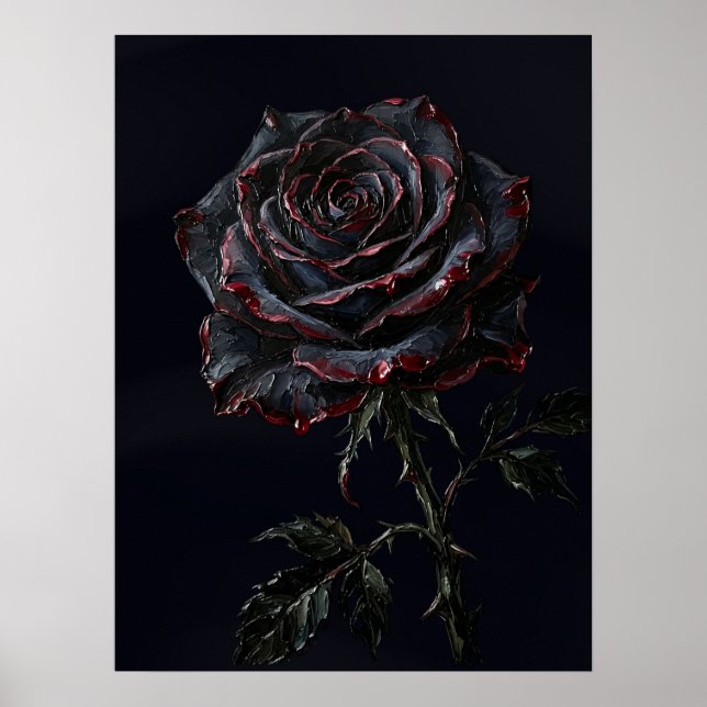 Black Rose — Gothic Botanical Impasto  Poster (Front)
