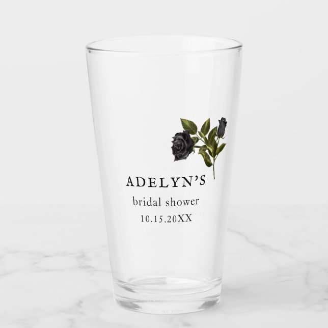 Black Rose Halloween Bridal Shower Glass (Front)
