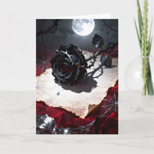 Black Rose in Moonlight Valentine Holiday Card