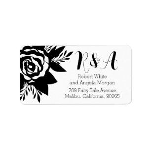 Black rose minimalist,white, personalised address label