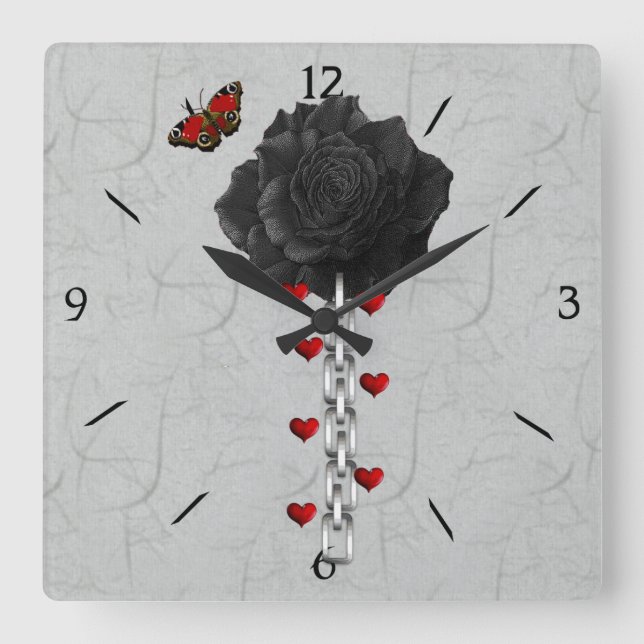 Black Rose Of Love Square Wall Clock (Front)